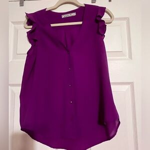 Chloe K purple top, sheer with flutter sleeves